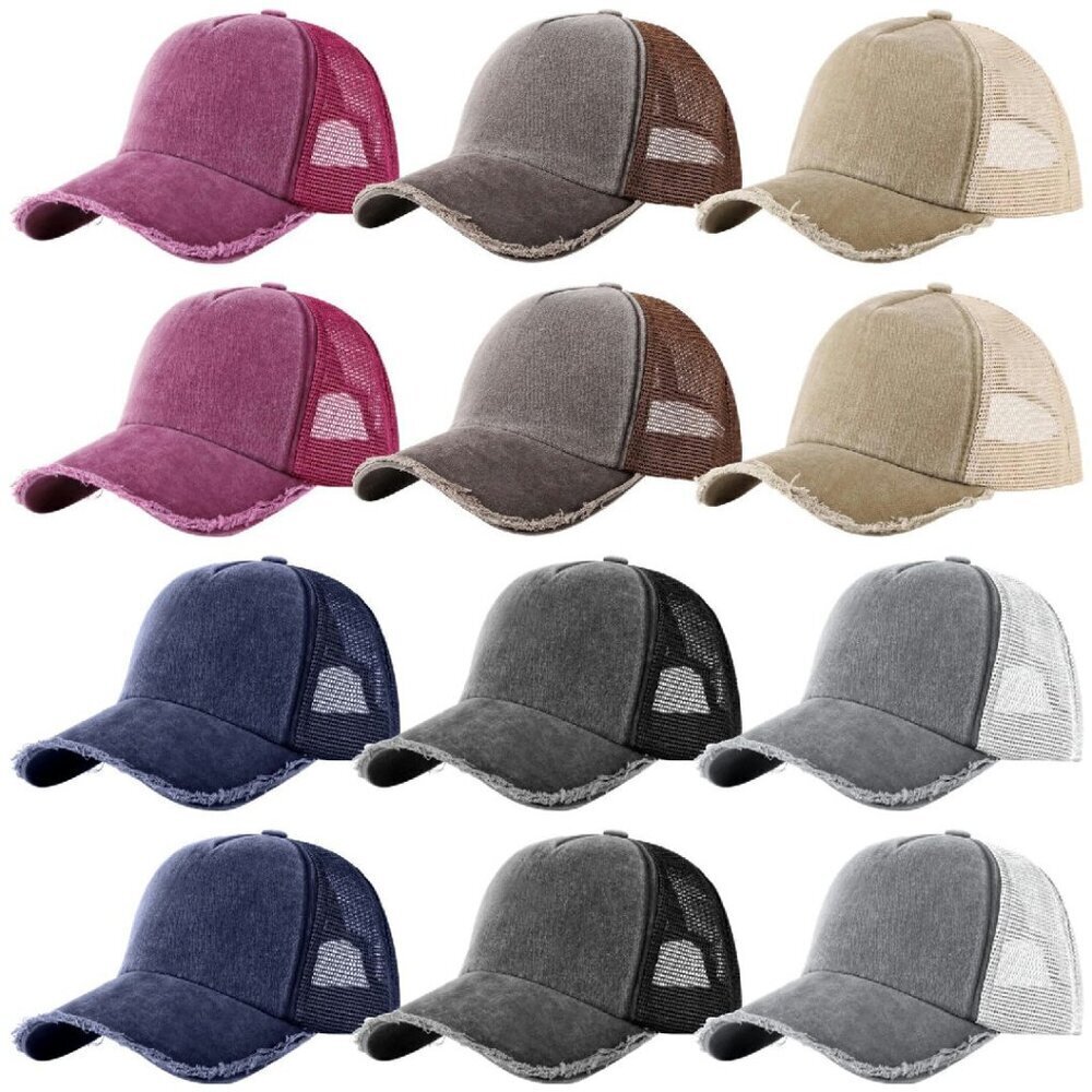 12 Pack Adjustable Mesh Baseball Caps Unisex Vintage Style Hats